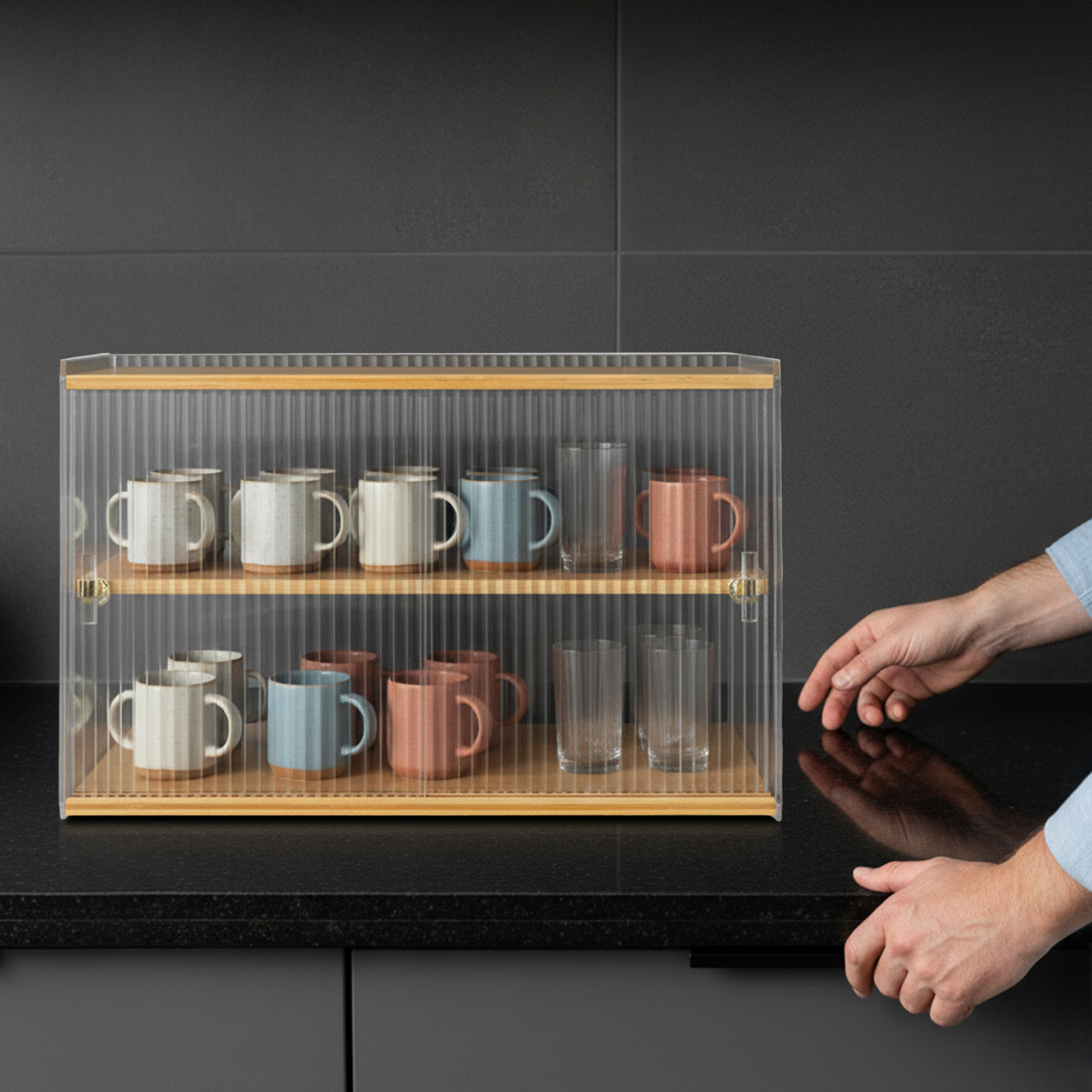 Food Storage Cabinet - Cup Storage Rack, Bamboo Sideboard, Cupboard