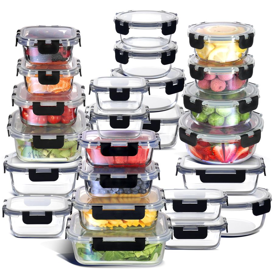 Food Storage Glass Set - 48pc Glass Storage Containers with Lids,
