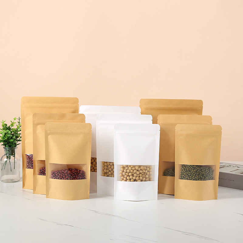 Food Storage Zipper - 50/100pcs kraft paper zipper lock window
