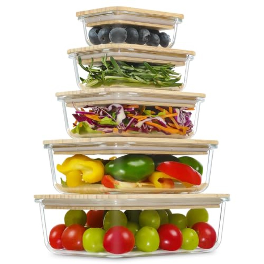 Food Storage Glass Set - Glass Containers with Bamboo Lids Meal