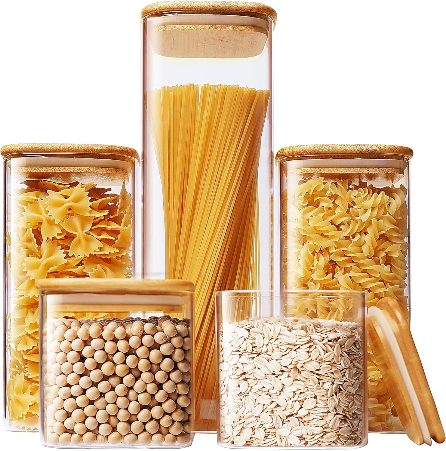 Food Storage Glass Set - Square Glass Jars with Bamboo Lids