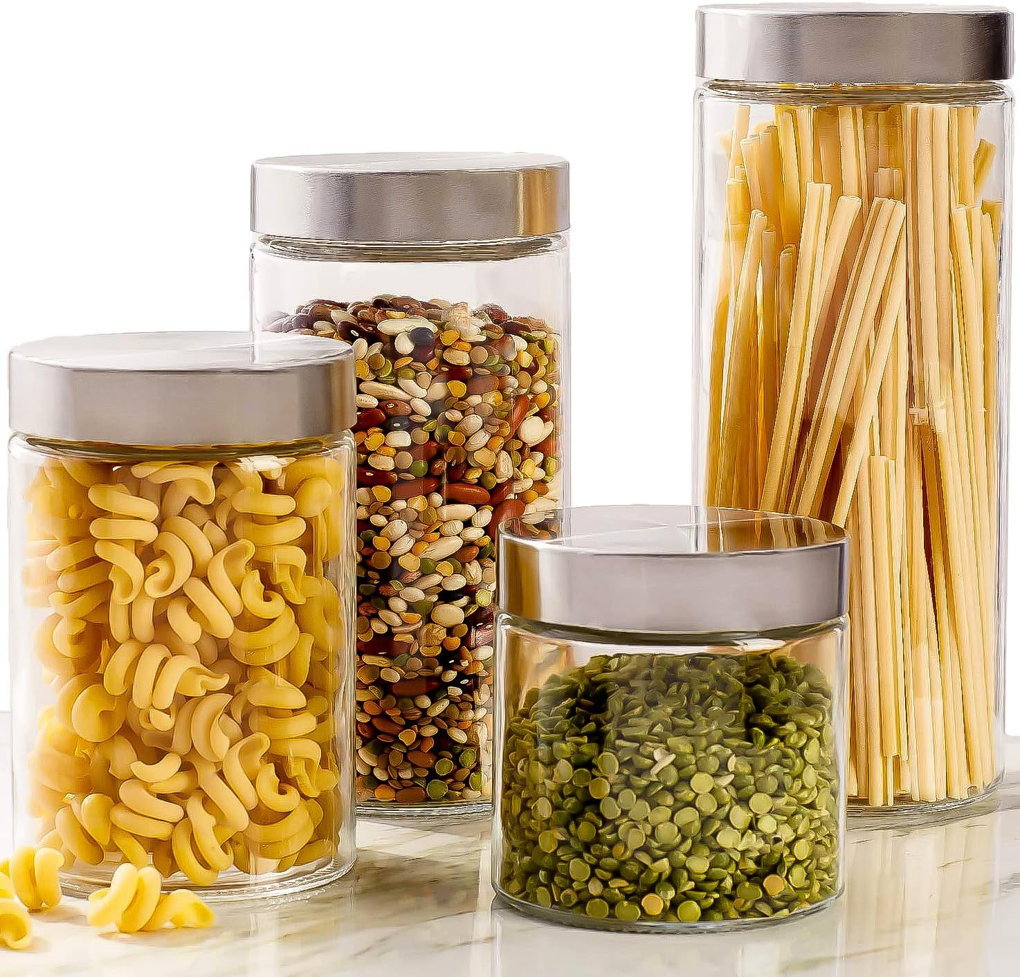 Food Storage Glass Set - 4pc Canister Sets for Kitchen Counter