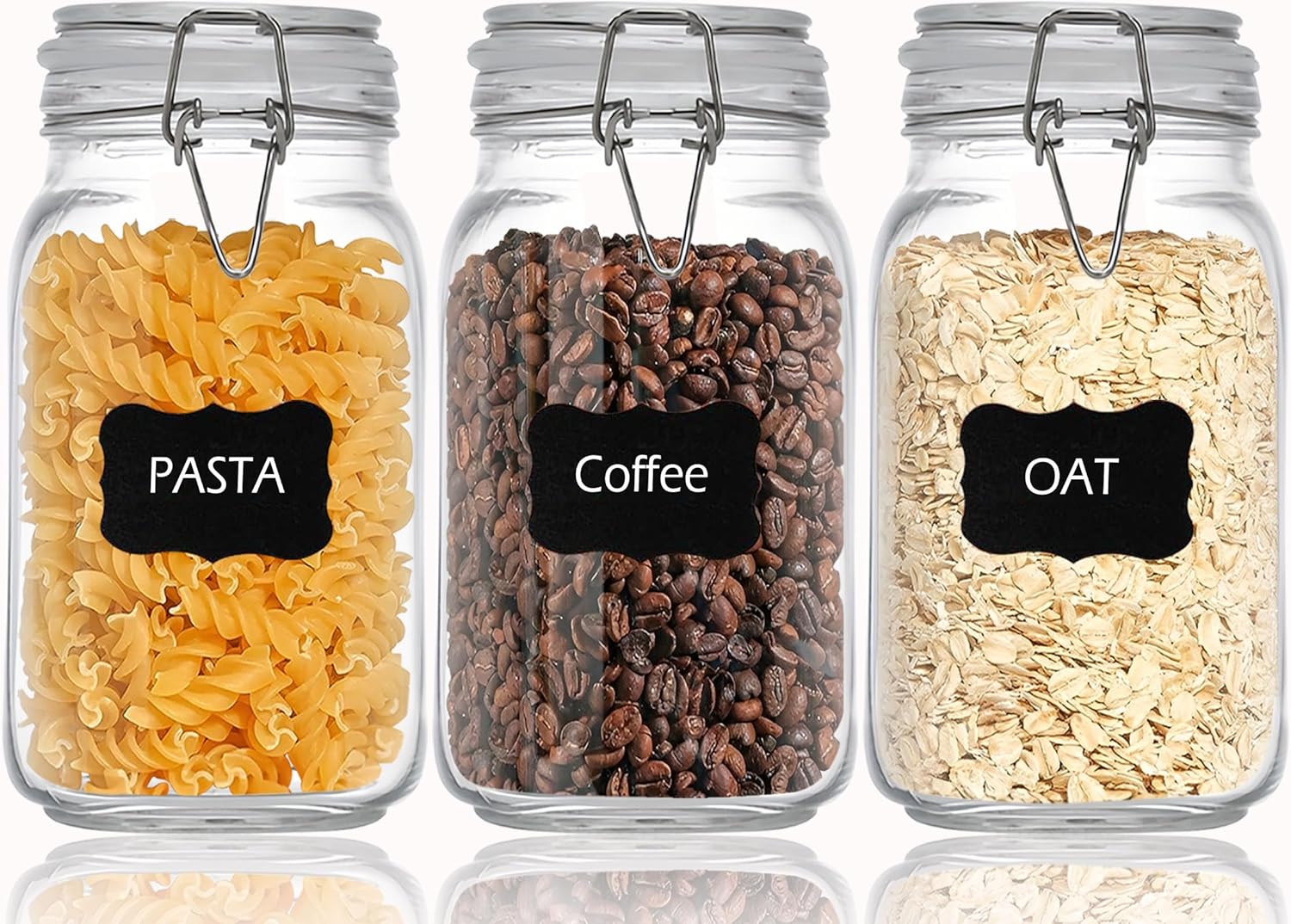 Food Storage Glass Set - Clear Food Storage Jars 50oz Square,