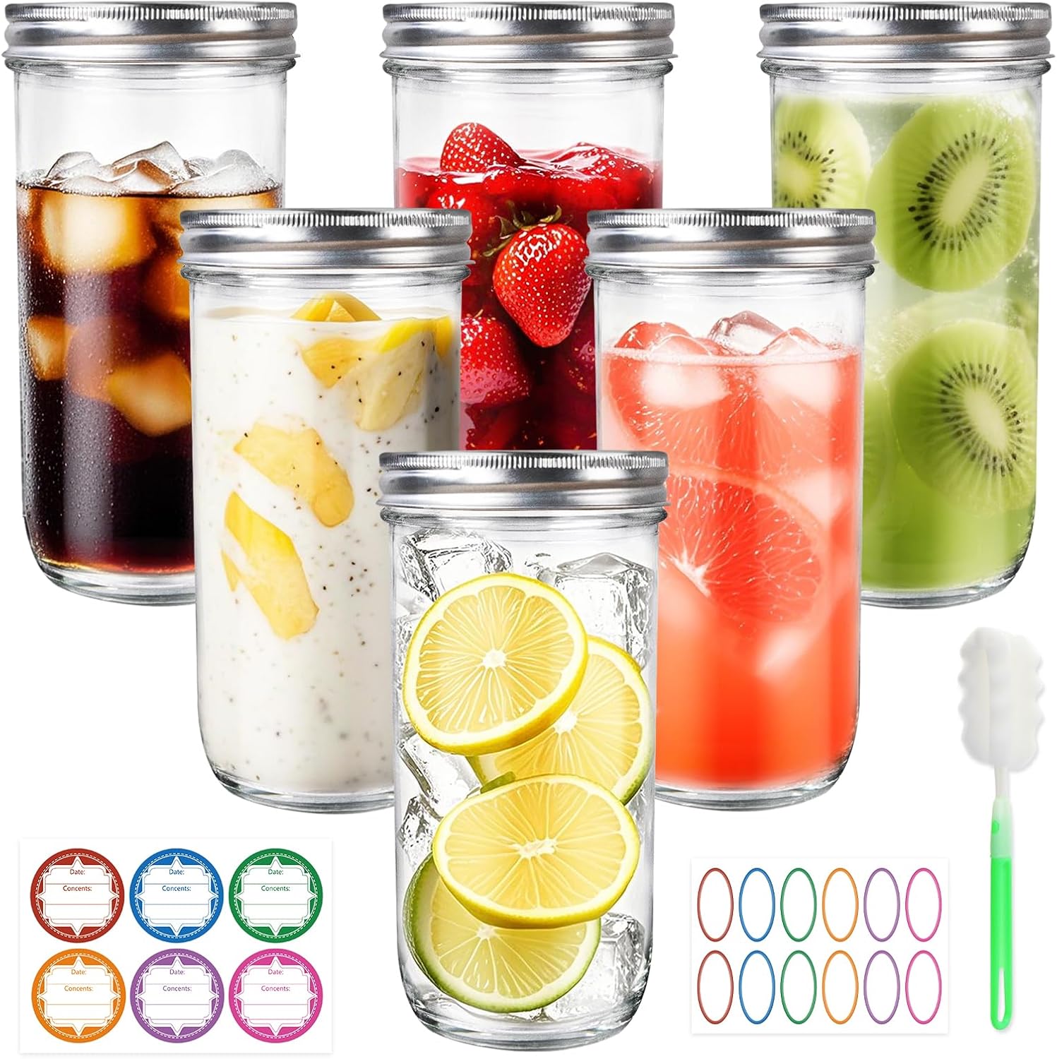 Food Storage Jar Labels - Jars Wide Mouth 6 Pack, 24oz