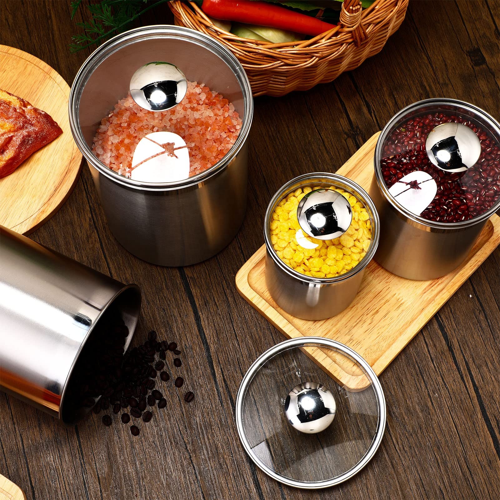 Food Storage Glass Set - Food Storage Containers Tea Coffee Sugar