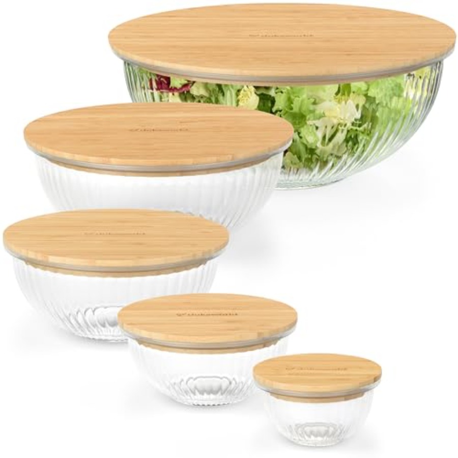 Food Storage Glass Set - Stackable Space-Saving Set of 5 Nesting