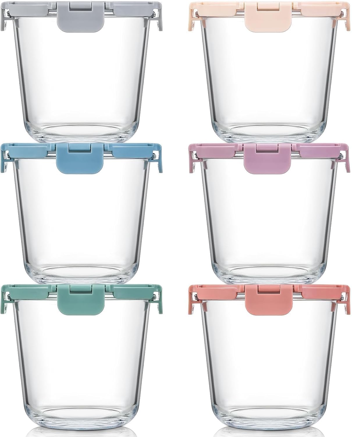Food Storage Glass Set - [UPGRADED LID] 6 Sets 3 Cup/24oz
