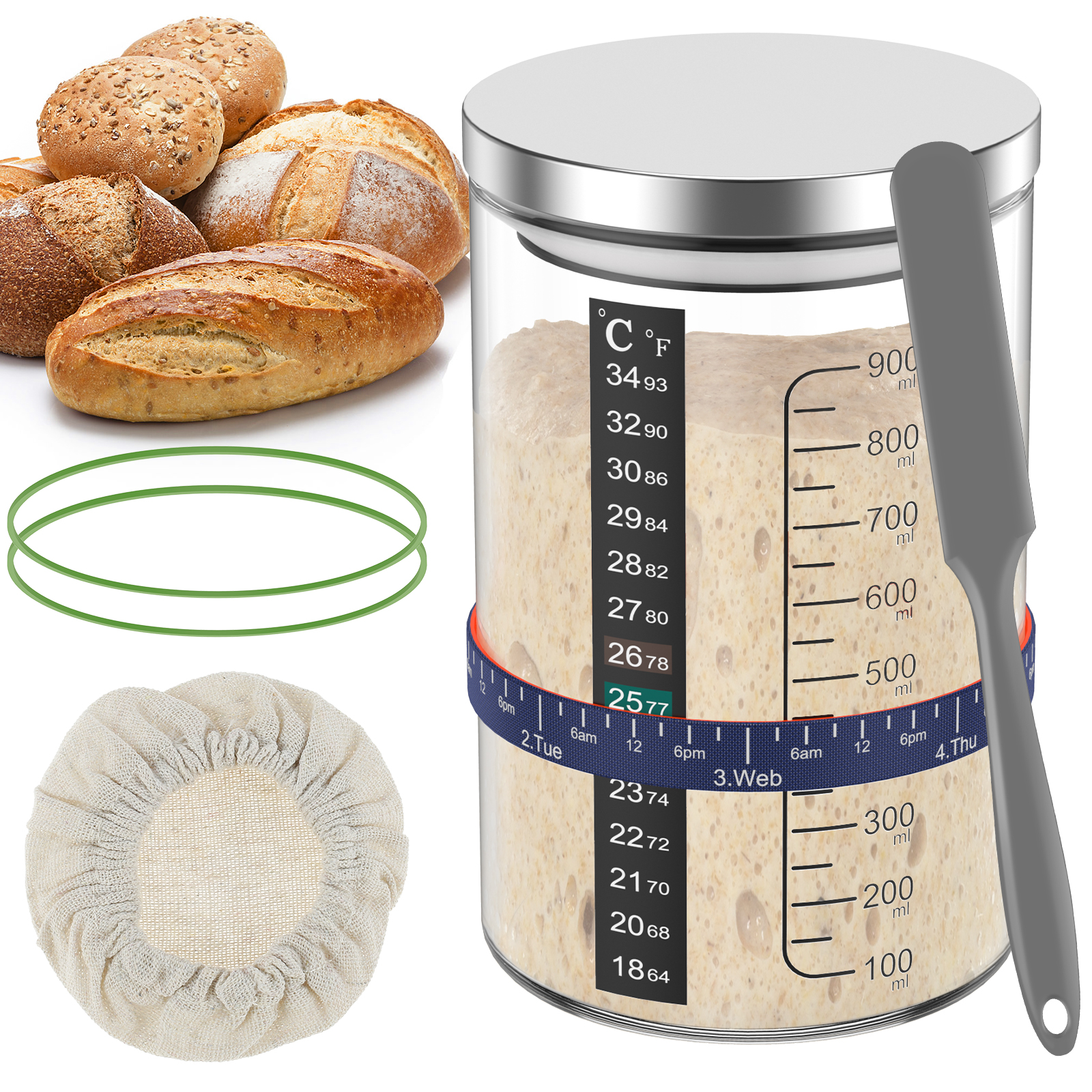Sourdough Starter Jar 900ml St - Food Storage Glass Box recensione e prezzo