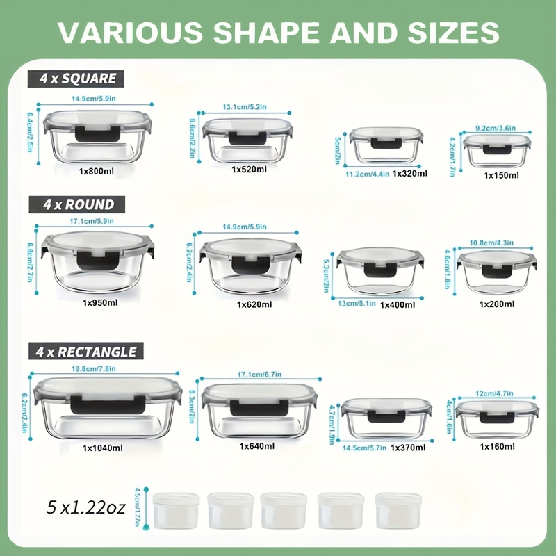 17pcs Glass Food Storage Conta - Food Storage Square Containers recensione e prezzo