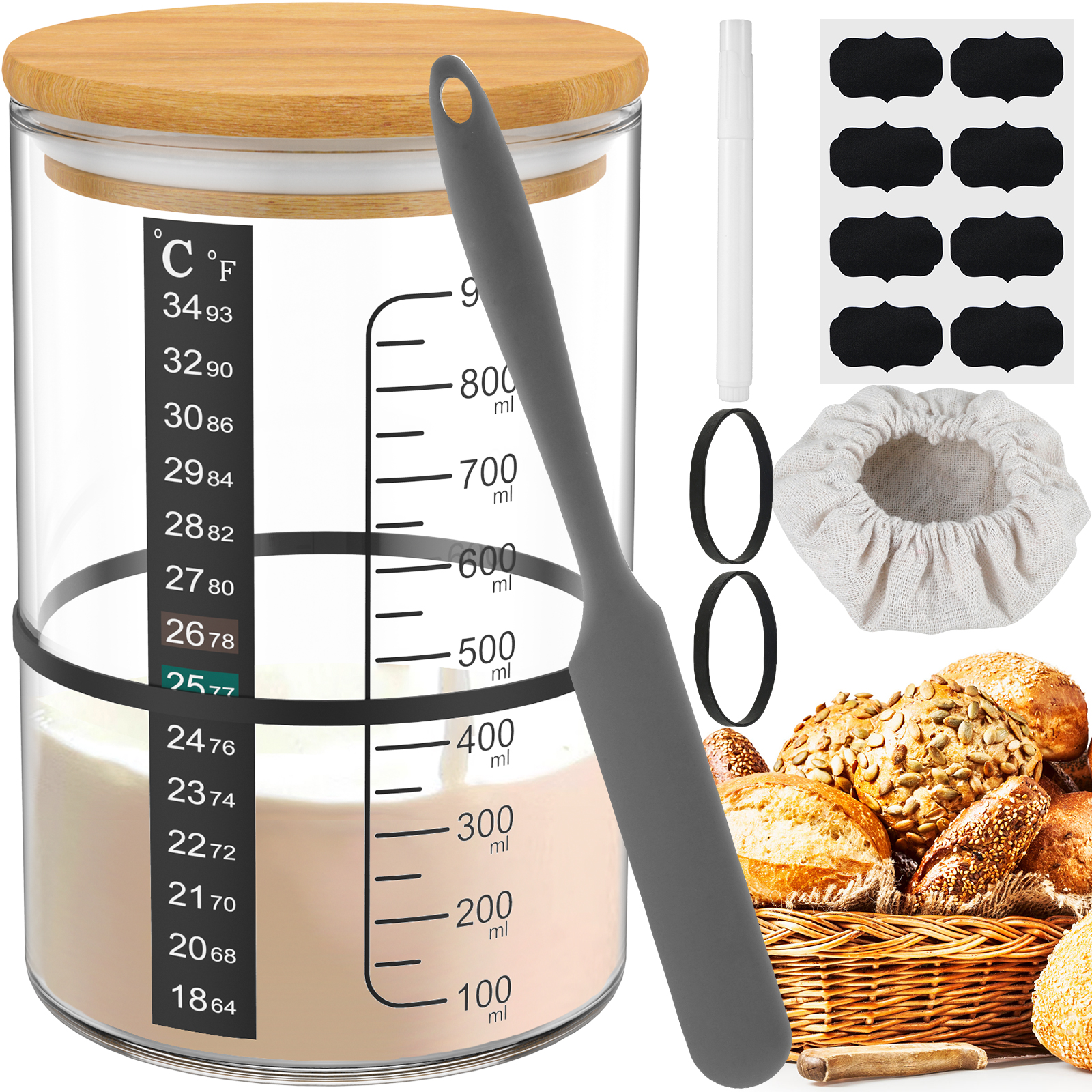 Sourdough Starter Jar Kit Sour - Food Storage Glass Box recensione e prezzo