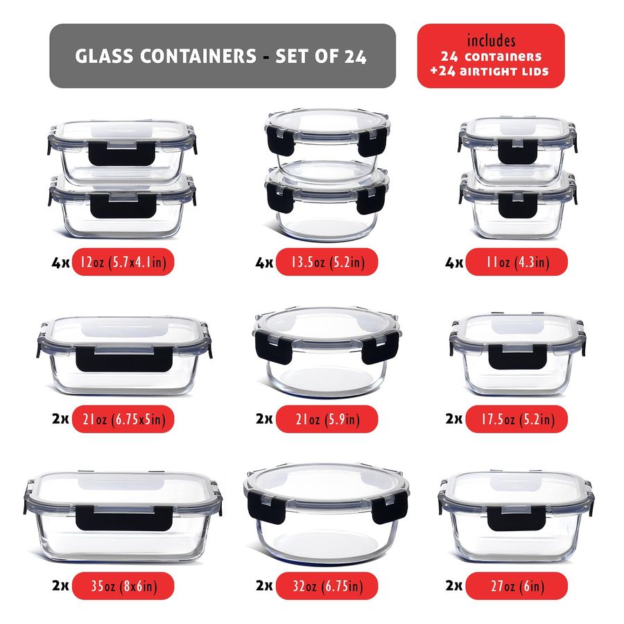 48pc Glass Storage Containers  - Food Storage Glass Set recensione e prezzo