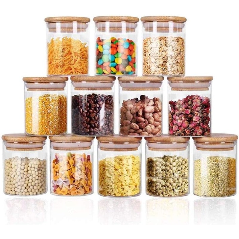 12 Glass Jars Set with Bamboo  - Food Storage Jar Labels recensione e prezzo