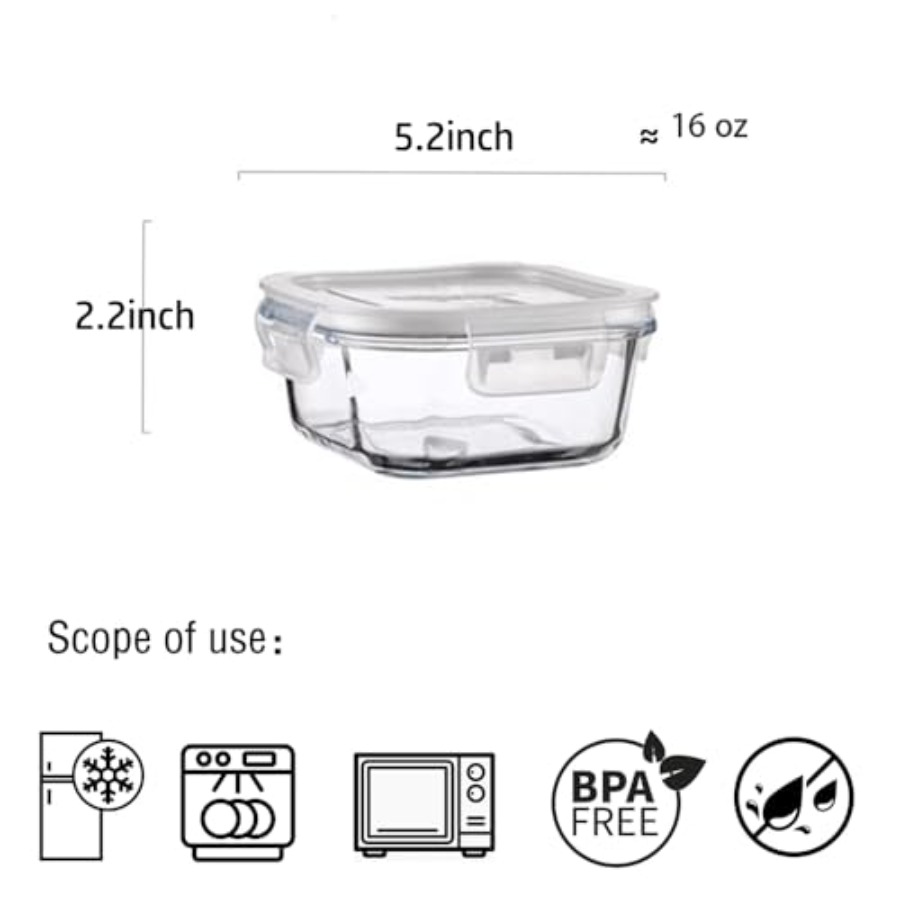 16oz Square Glass Food Storage - Food Storage Square Containers recensione e prezzo
