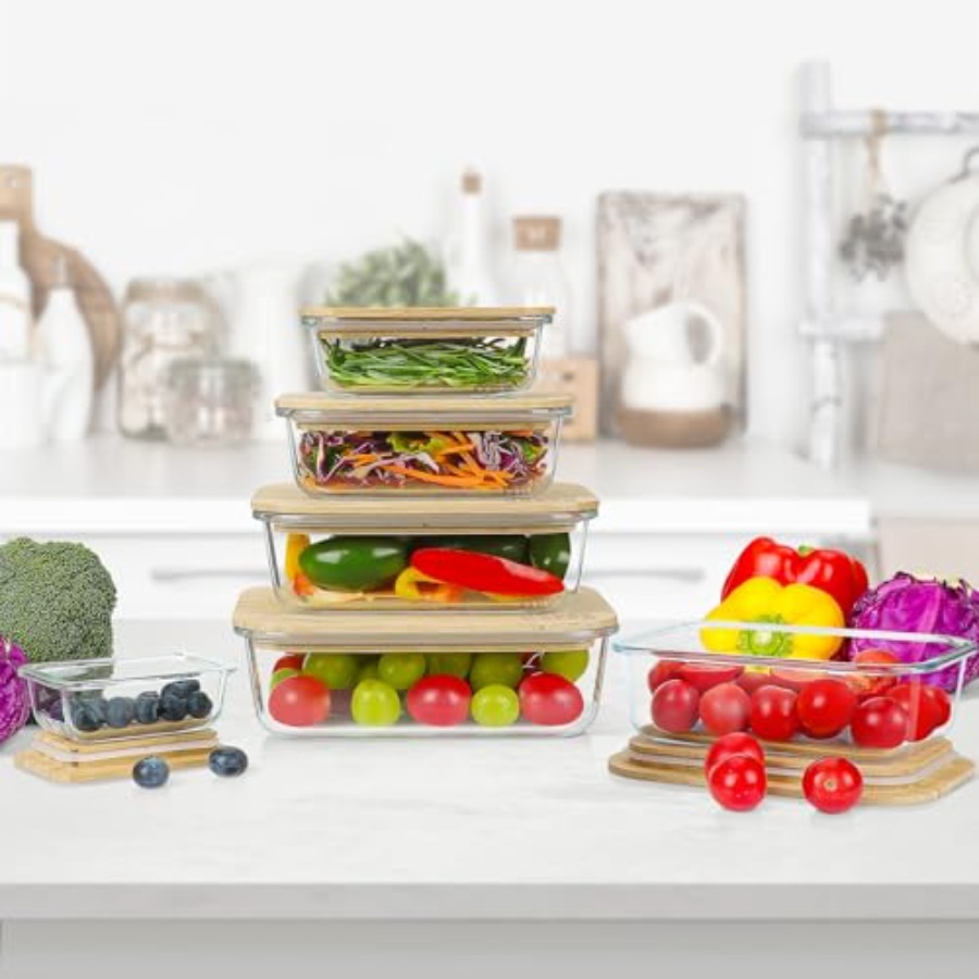 Glass Containers with Bamboo L - Food Storage Glass Set recensione e prezzo