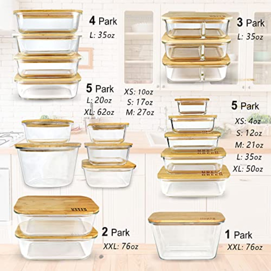 Glass Containers with Bamboo L - Food Storage Glass Set recensione e prezzo