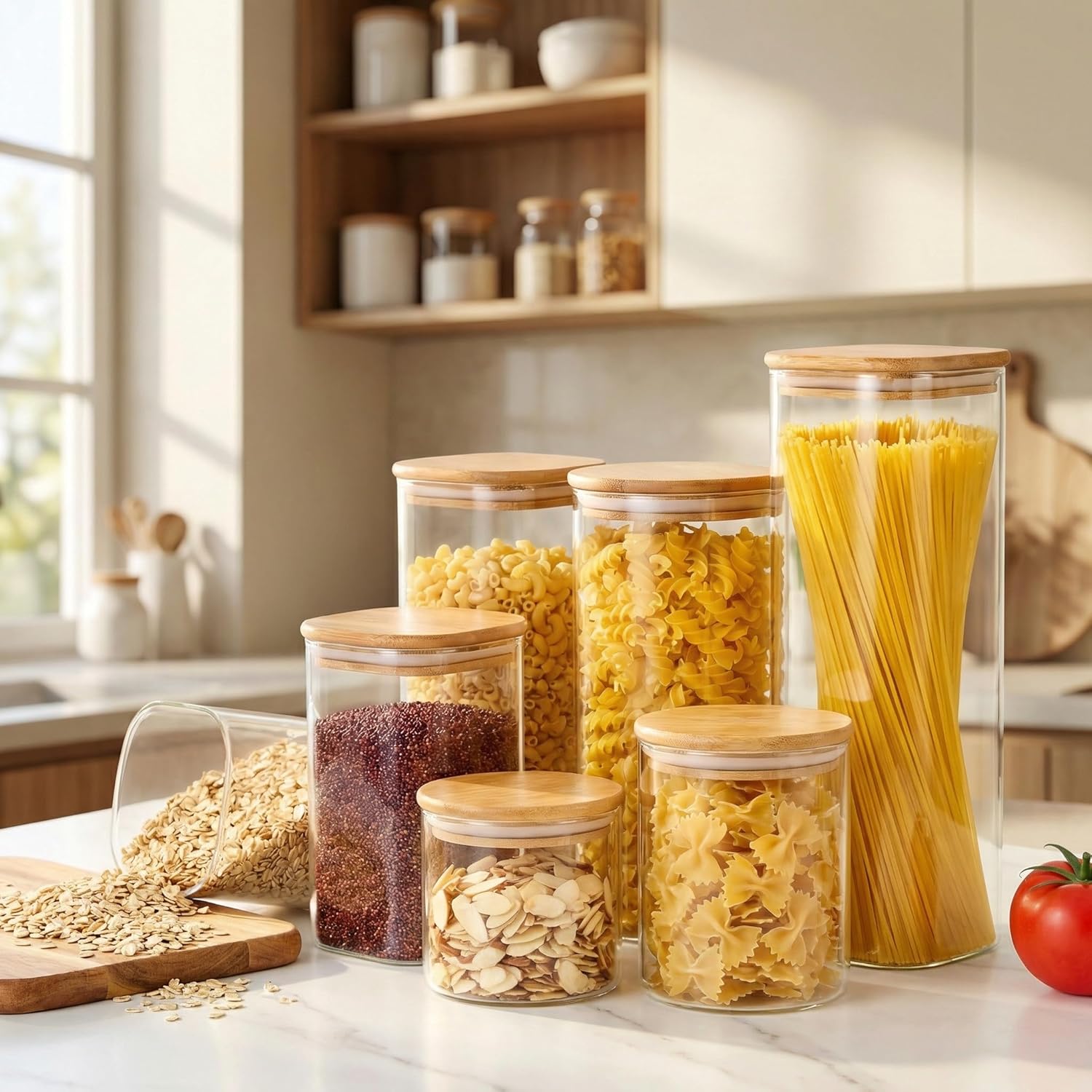 Square Glass Jars with Bamboo  - Food Storage Glass Set recensione e prezzo