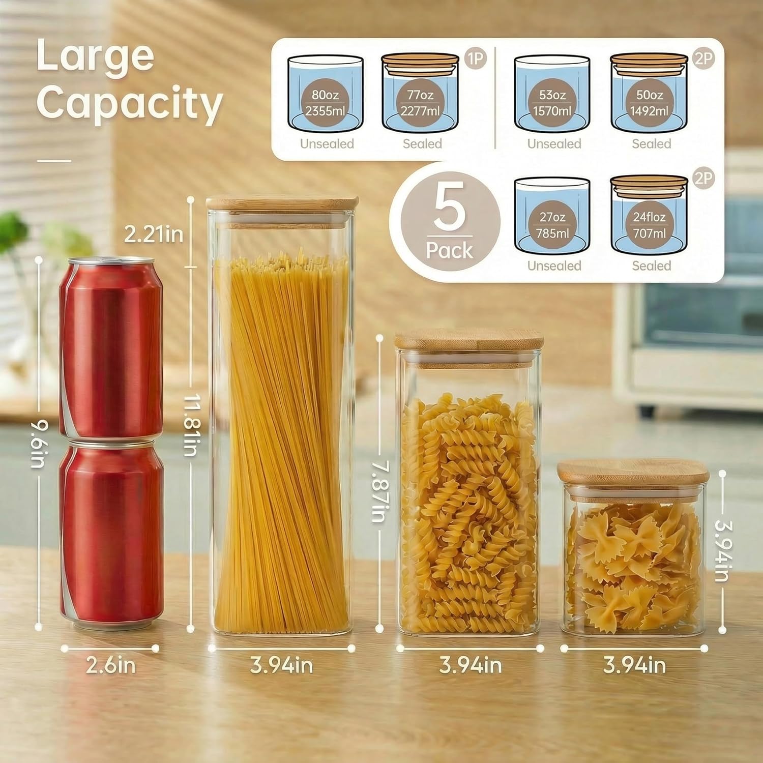 Square Glass Jars with Bamboo  - Food Storage Glass Set recensione e prezzo
