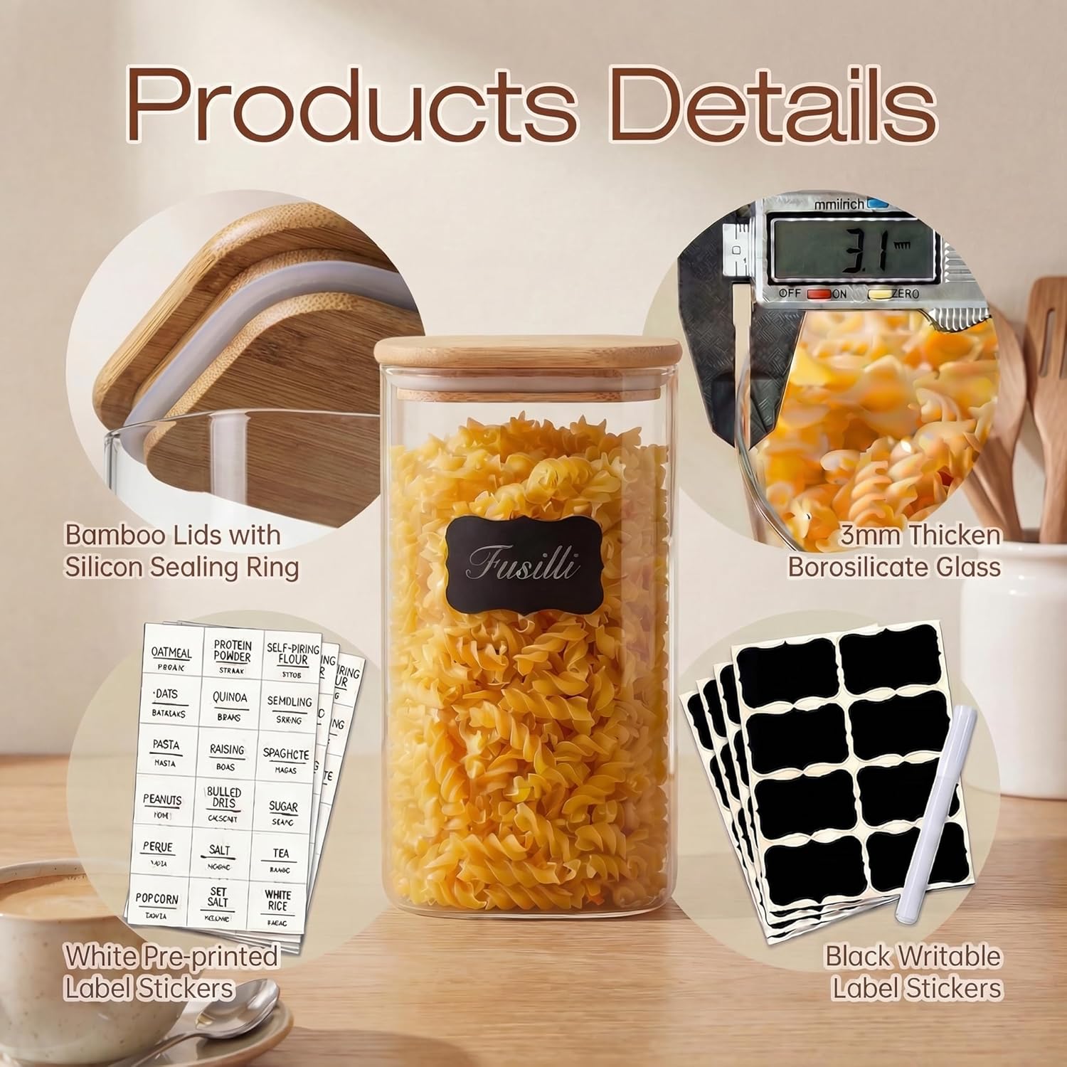 Square Glass Jars with Bamboo  - Food Storage Glass Set recensione e prezzo