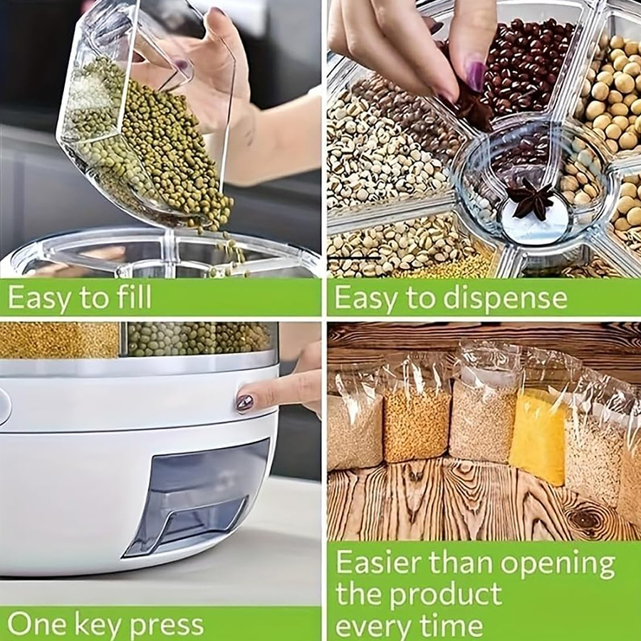 360° Rotating 6-Grid Food Disp - Portion Control Container recensione e prezzo