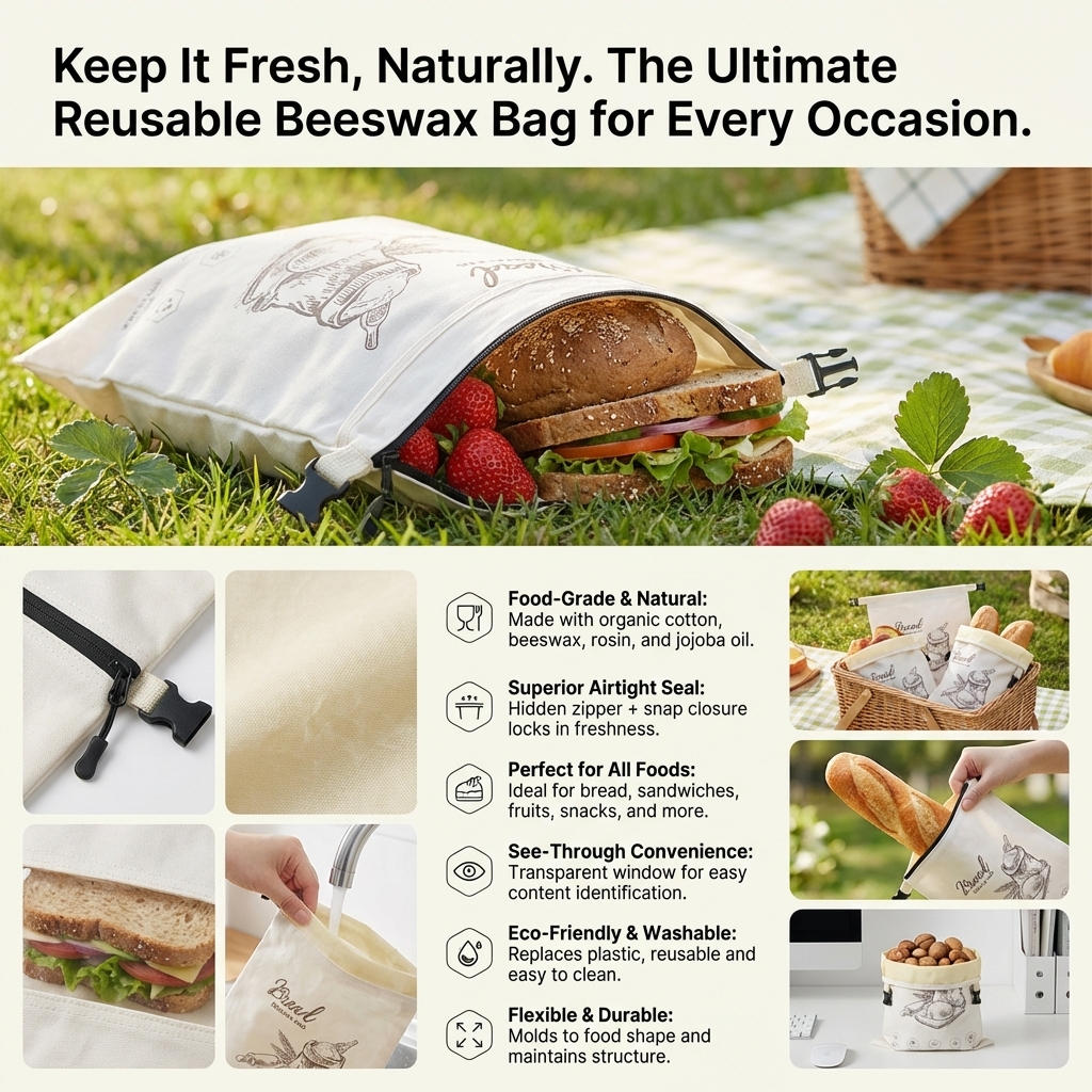 Reusable Beeswax Bread Bag wit - Food Storage Zipper recensione e prezzo