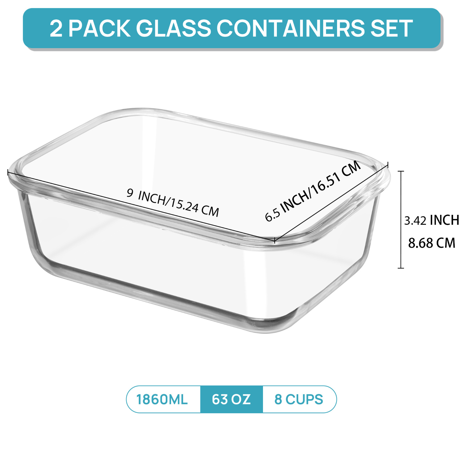 us2Pack 1860ml/ 63oz Large Gla - Food Storage Glass Set recensione e prezzo