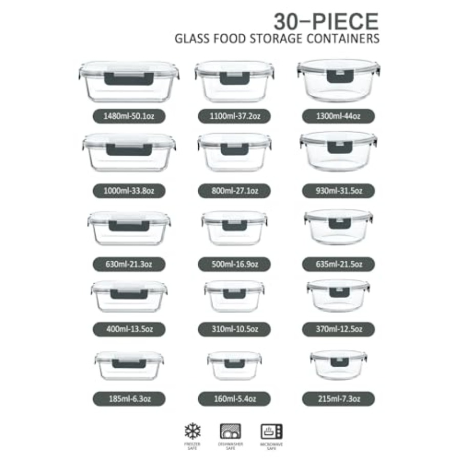 30 Pieces Glass Food Storage C - Food Storage Glass Set recensione e prezzo